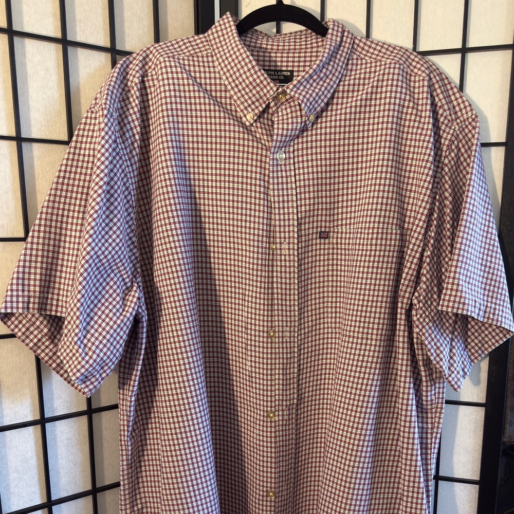 Ralph Lauren Men's Red and White Checkered Button Down Shirt